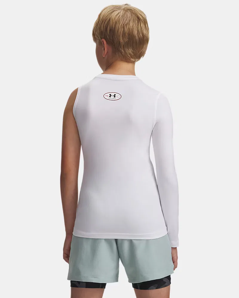 Лонгслив для мальчиков быстросохнущий HeatGear Asymmetrical Right UnderArmour, White/Black — фото 2
