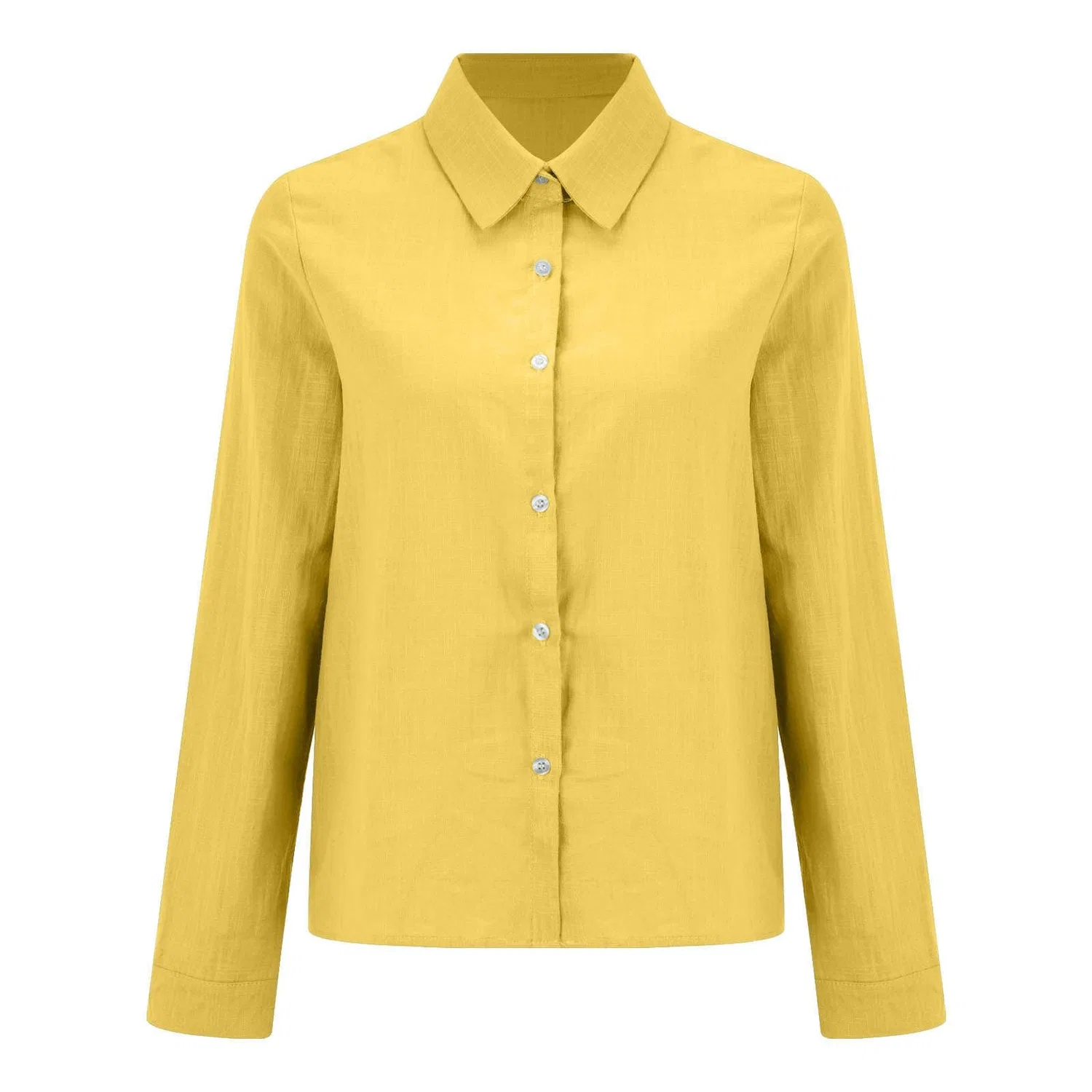 Женская льняная блузка с длинным рукавом V-образным вырезом, Yellow — фото 3