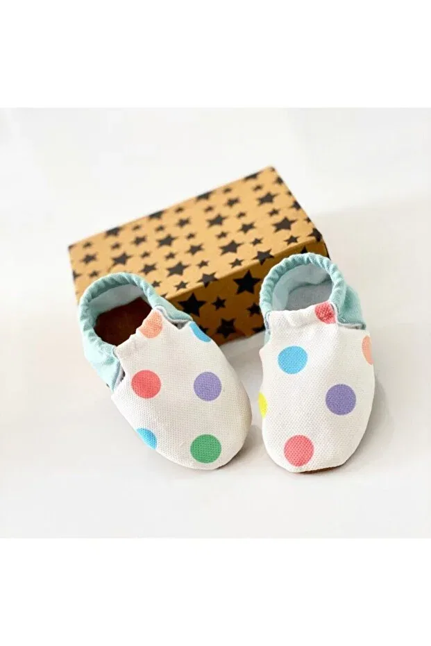 Детские пинетки из натуральной кожи с рисунком в горошек Babycitytr, White-Blue
