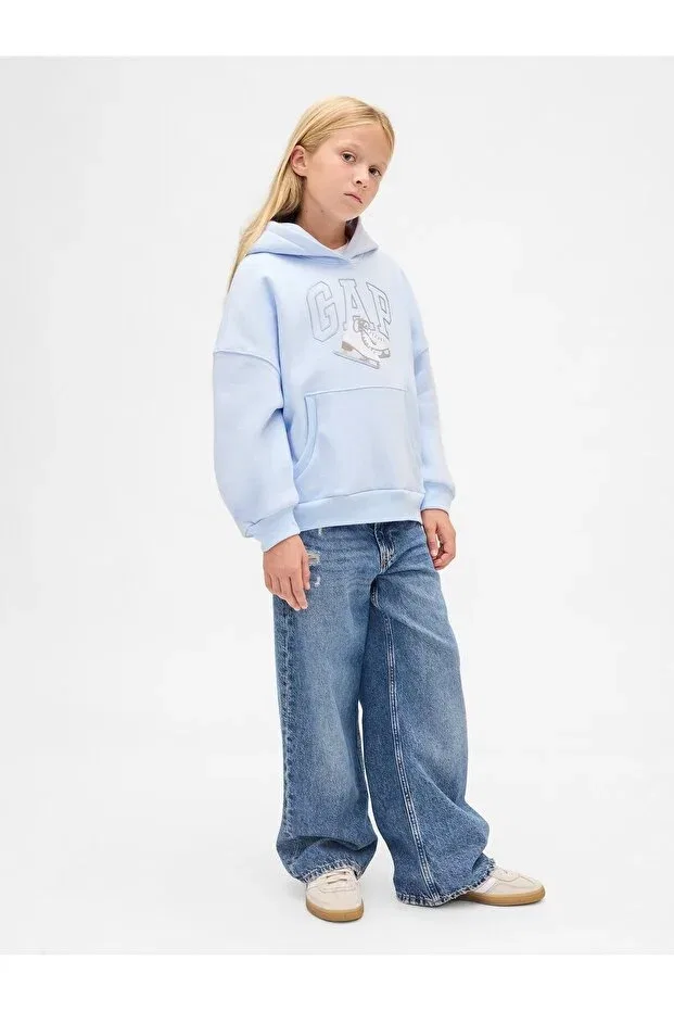 Детские свитшот для девочек с принтом Arch Logo Gap, Light Blue000 — фото 3