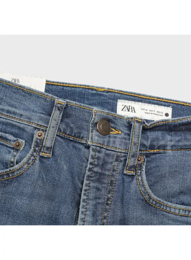 Джинсы классические с эффектом потертости Zara, синий — фото 4