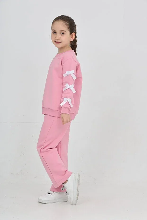 Детский комплект свитшота и брюк из футера с бантом Erdem Kids, Pink — фото 3