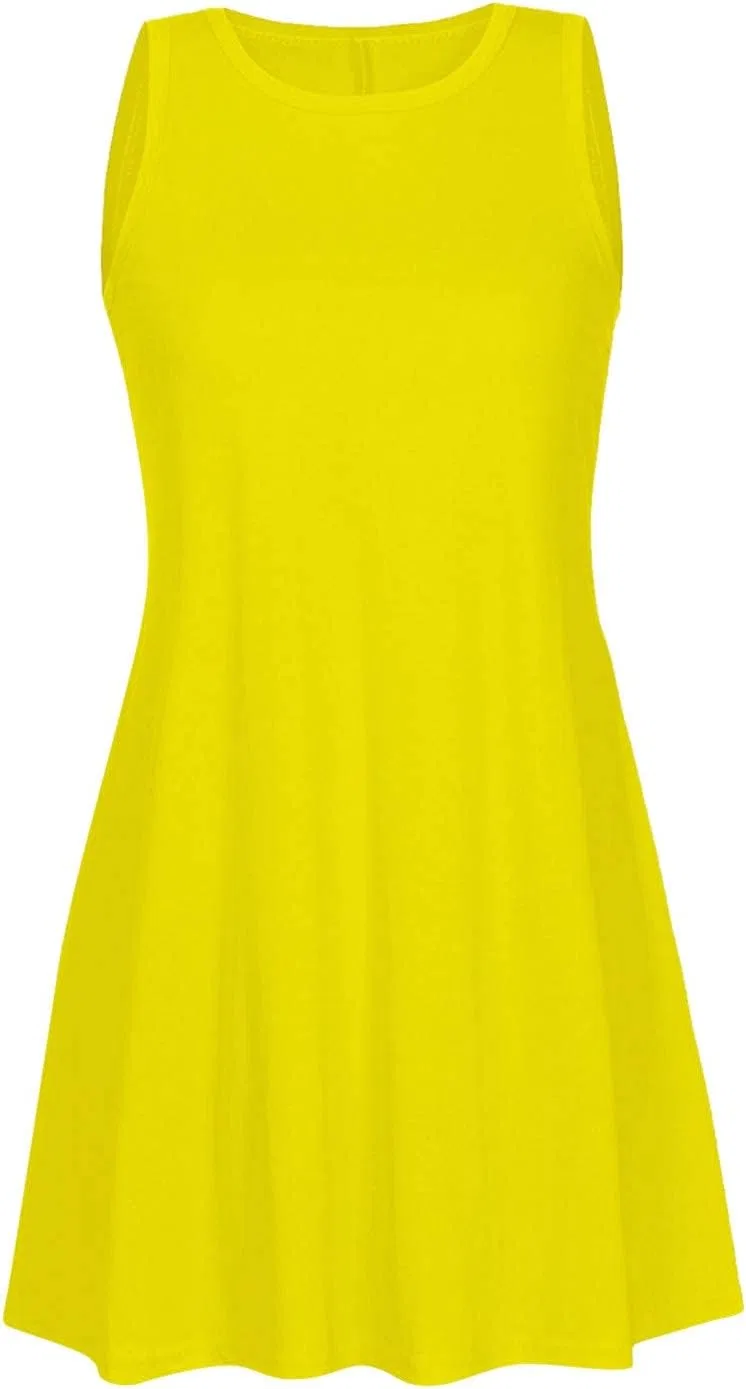 Женское повседневное платье-футболка без рукавов с карманами, Yellow — фото 3