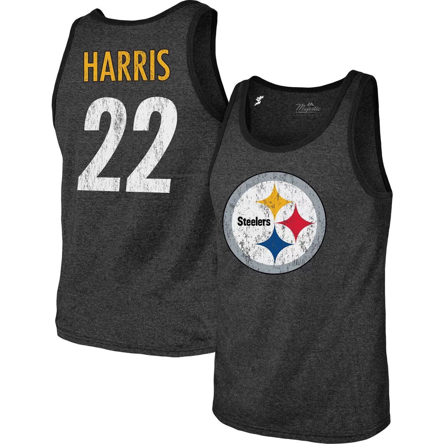 

Мужская футболка Najee Harris Black Pittsburgh Steelers с именем и номером игрока, футболка Tri-Blend Majestic