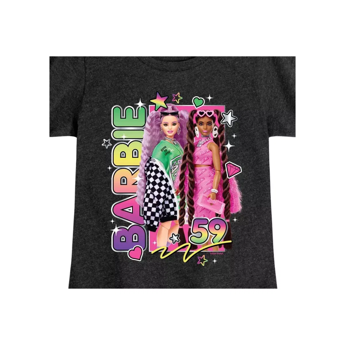Детское футболка для девочек с принтом Barbie Y2K Girls Fitted Short Sleeve Graphic T-Shirt Barbie, Heather Black — фото 2
