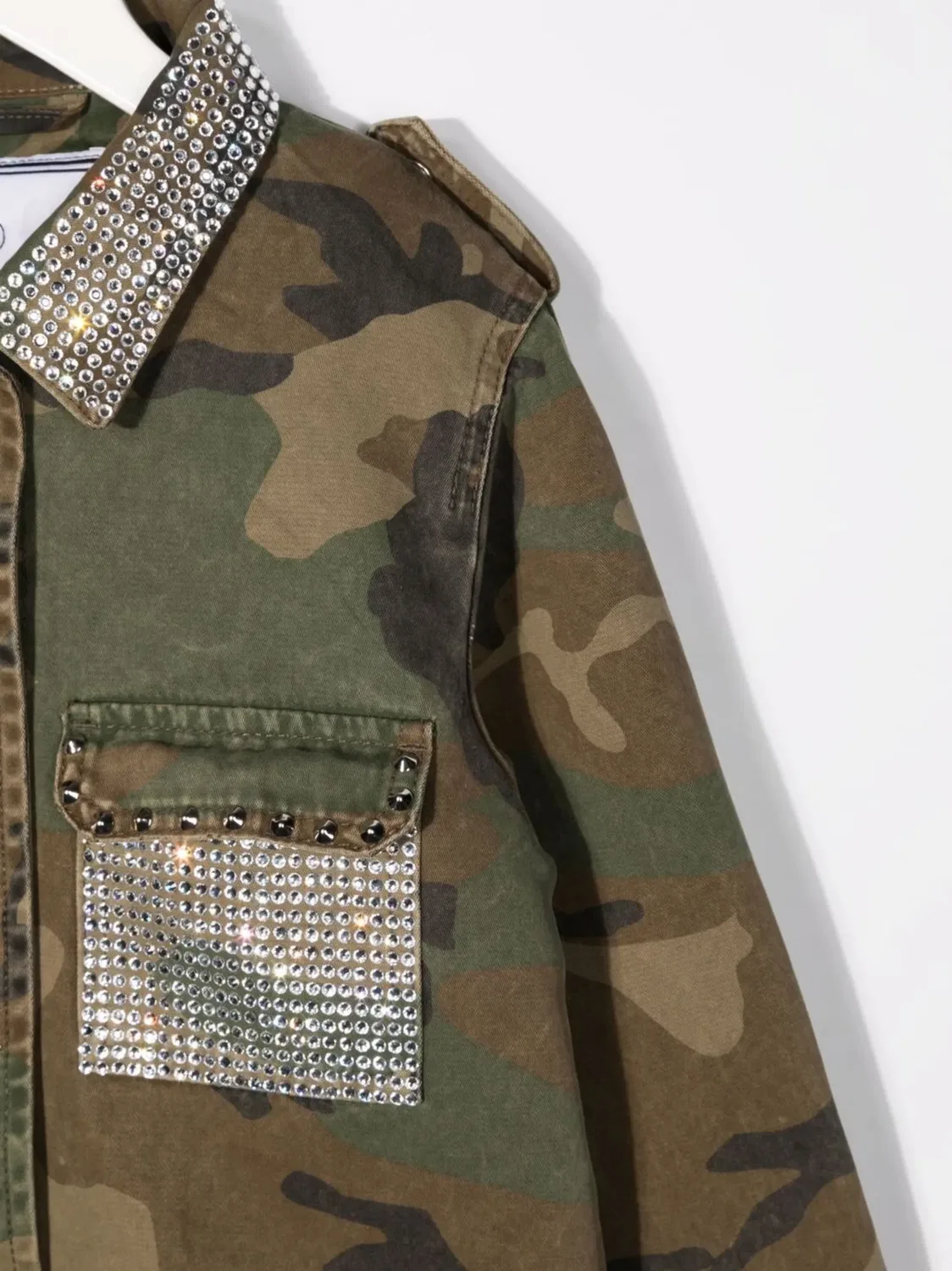 Рубашка-оверсайз с камуфляжным принтом и стразами Philipp Plein, зеленый — фото 3