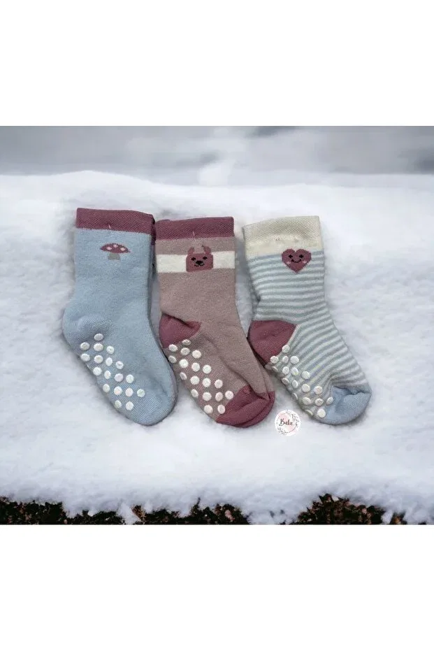 Детский комплект носков с принтом, модель Children'S anti-slip towel socks set, Batu Giyim, Burgundy
