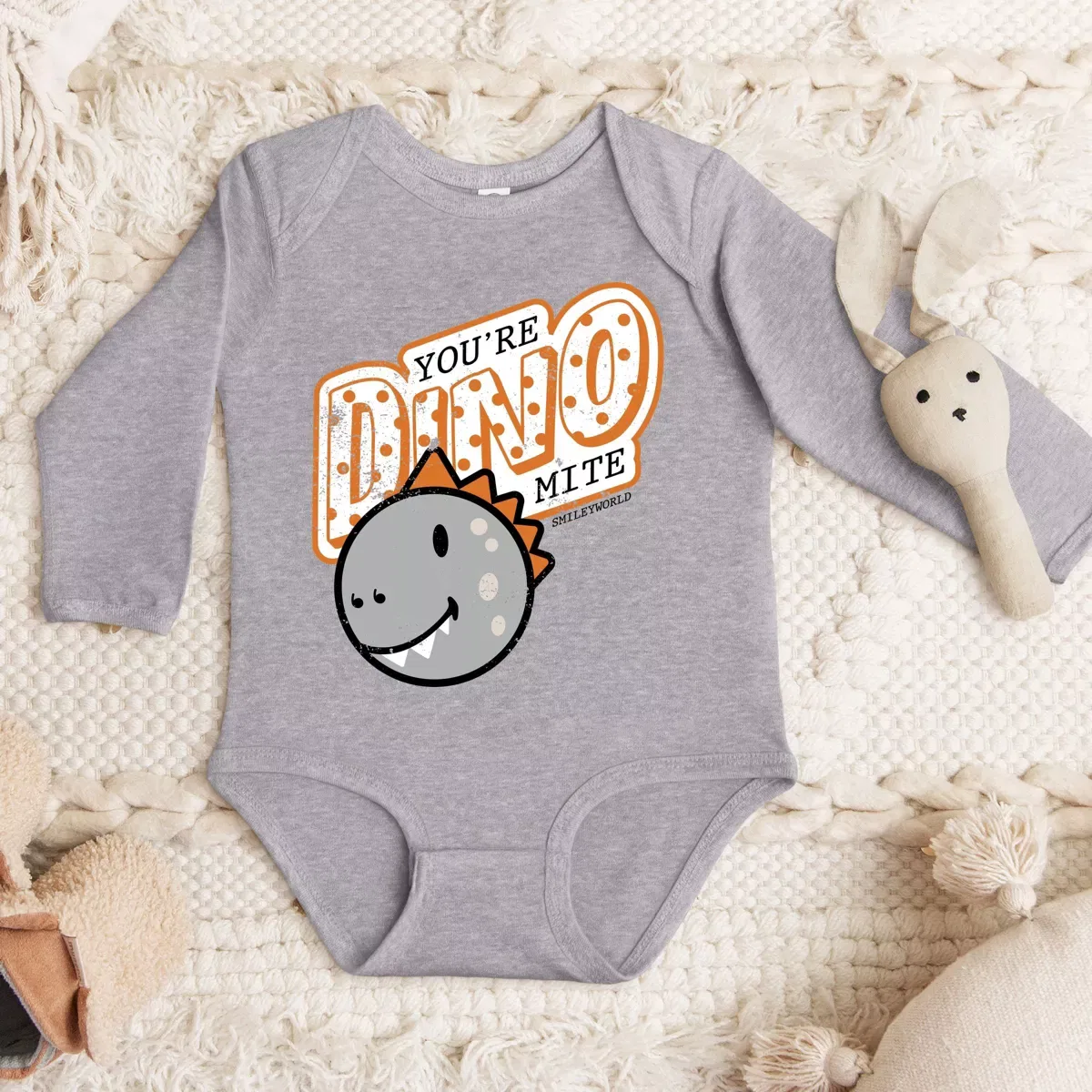 Детский боди-комбинезон с принтом SmileyWorld You're Dino-Mite The Juniper Shop, Heather Grey — фото 3