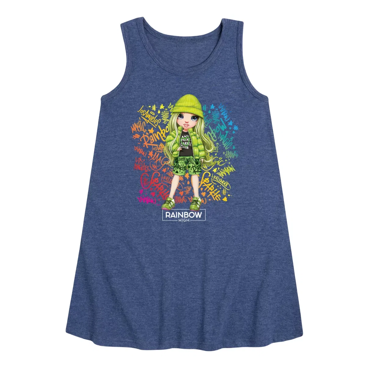 Детское платье-трапеция для девочек без рукавов Rainbow High Rainbow Graffiti, Heather Navy