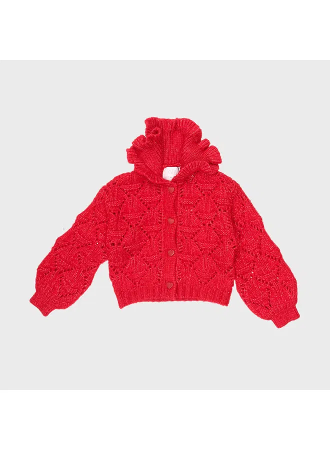 Кардиган с отложным воротником и рюшами Zara, красный — фото 2