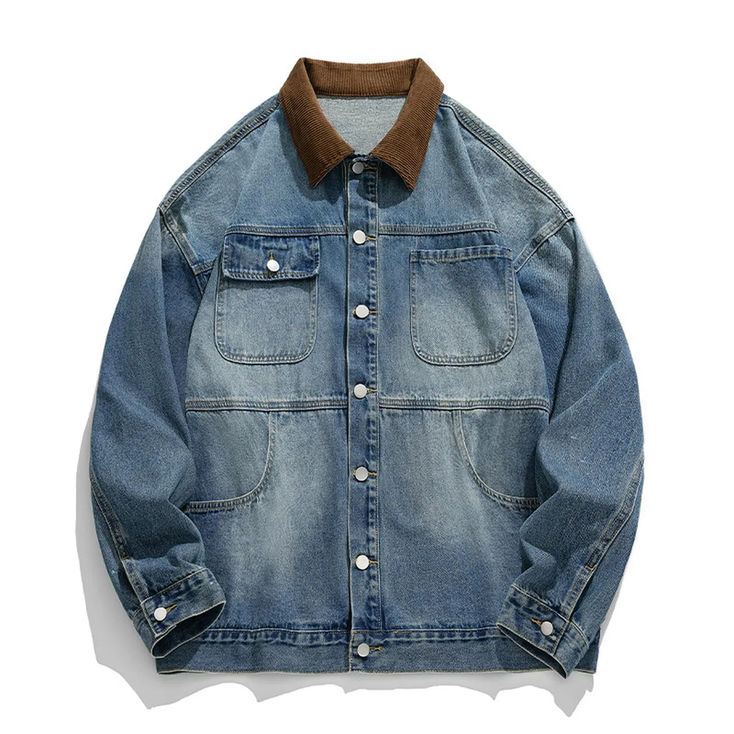 Мужская джинсовая куртка с потертостями, модель Japanese Distressed Washed Denim Jacket, blue