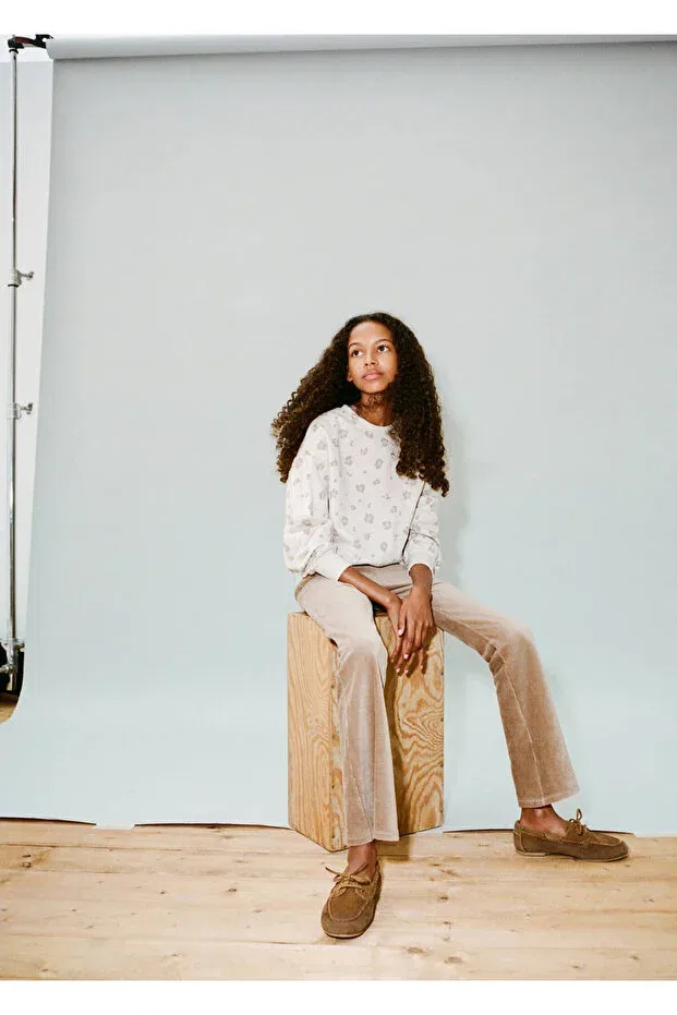 Детские свитшот для девочек хлопковый с принтом Mango Kids, Sand Beige — фото 3