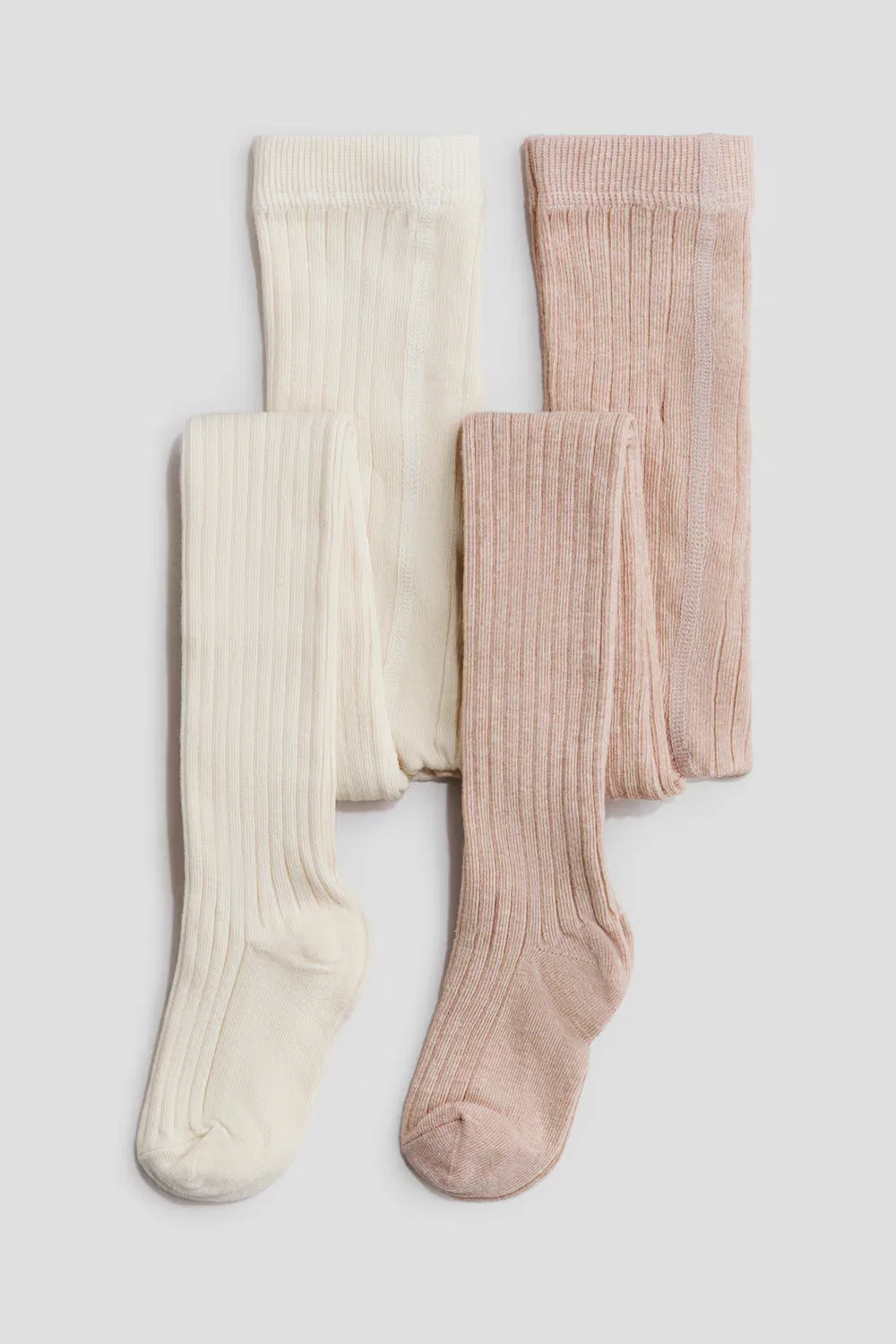 Комплект из 2 ребристых колготок H&M, Cremefarben/Mattrosa