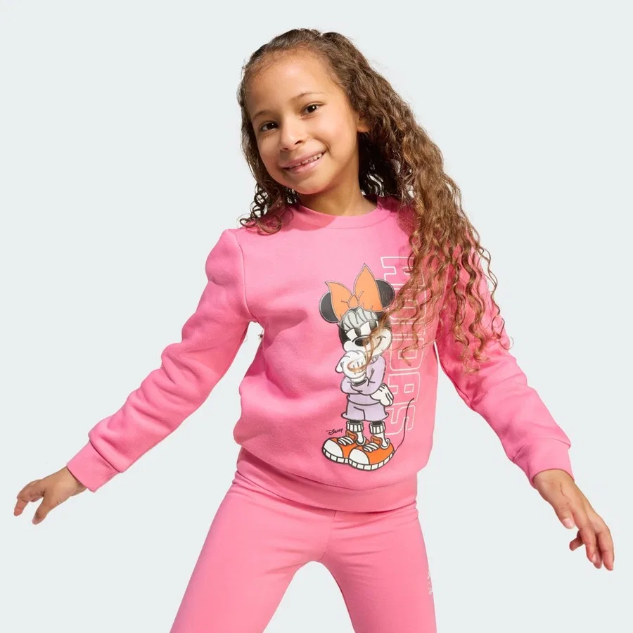 Детский спортивный костюм с принтом Minnie Mouse adidas, Розово-белый — фото 4