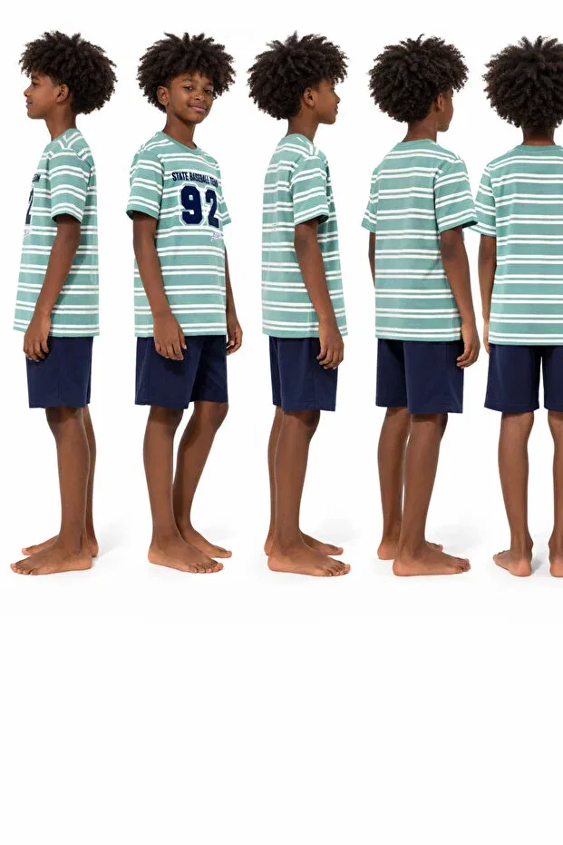 Детский пижамное комплект для мальчиков хлопковый с принтом Striped Waiter Boy Cirilo, Green — фото 3