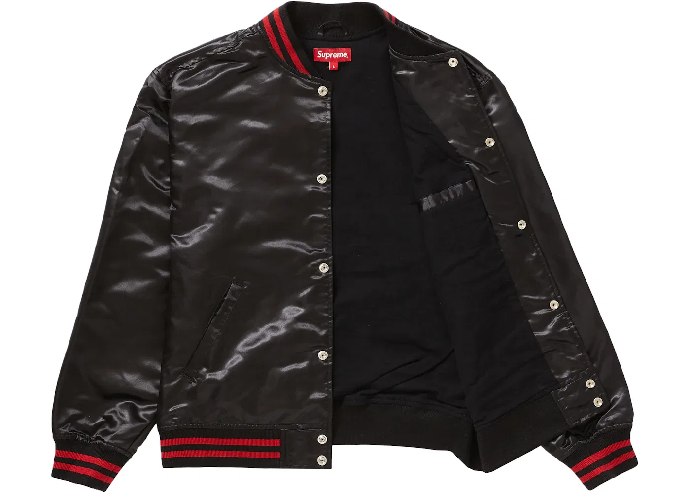 Мужская куртка с сатиновым покрытием Supreme Thrasher Satin Varsity Jacket, Black — фото 3