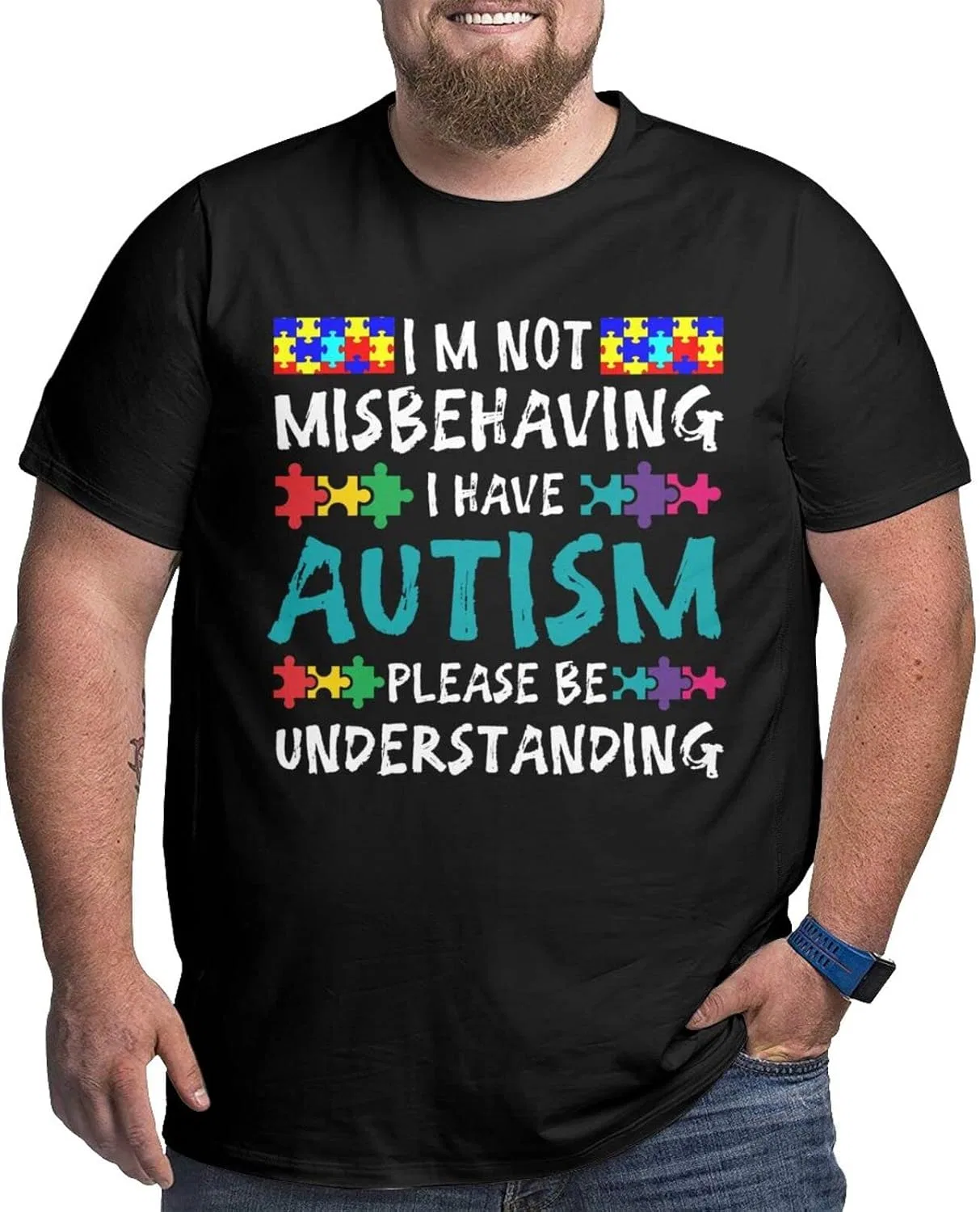 Футболка с графическим принтом оверсайз, Autism Awareness I'm Not Misbehaving I Have Autism