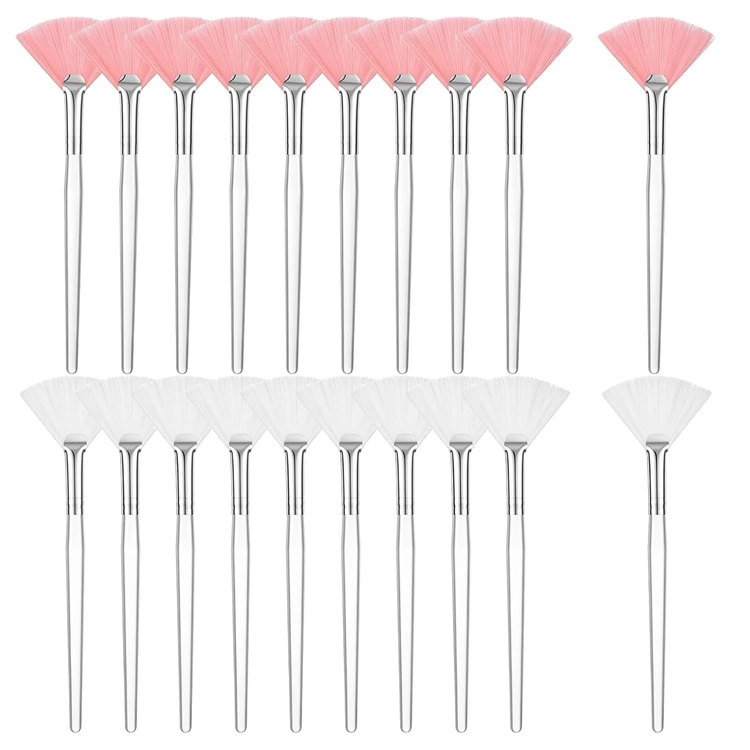 Веерная кисть для лица, HJZHII, 20 шт, 15 см, Weiß + Rosa