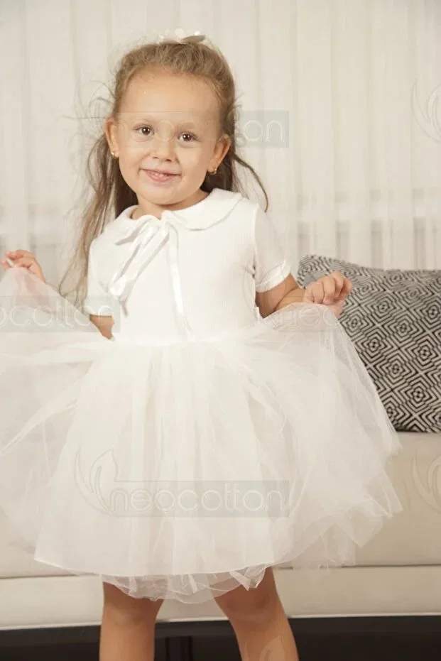 Детское платье для девочек с воротничком Neocotton, Short-White — фото 2
