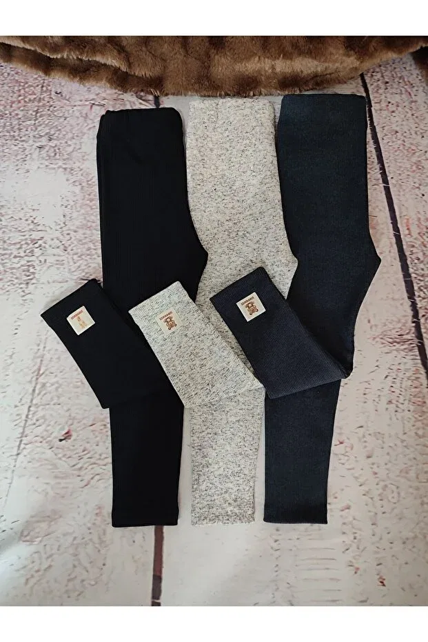 Детские леггинсы для девочек с полосками комплект 3 шт Ribbed leggings set Babyelisco, Black Navy Blue And Gray