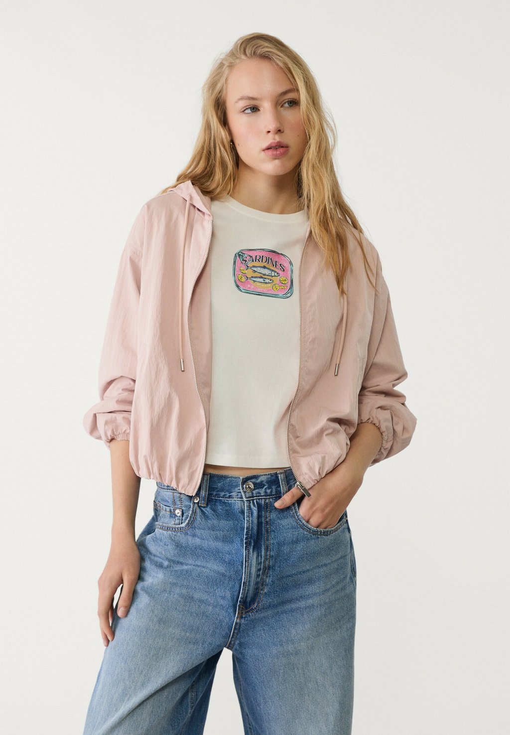 

Летняя куртка BALLOON FIT HOODED Stradivarius, светло-розовый