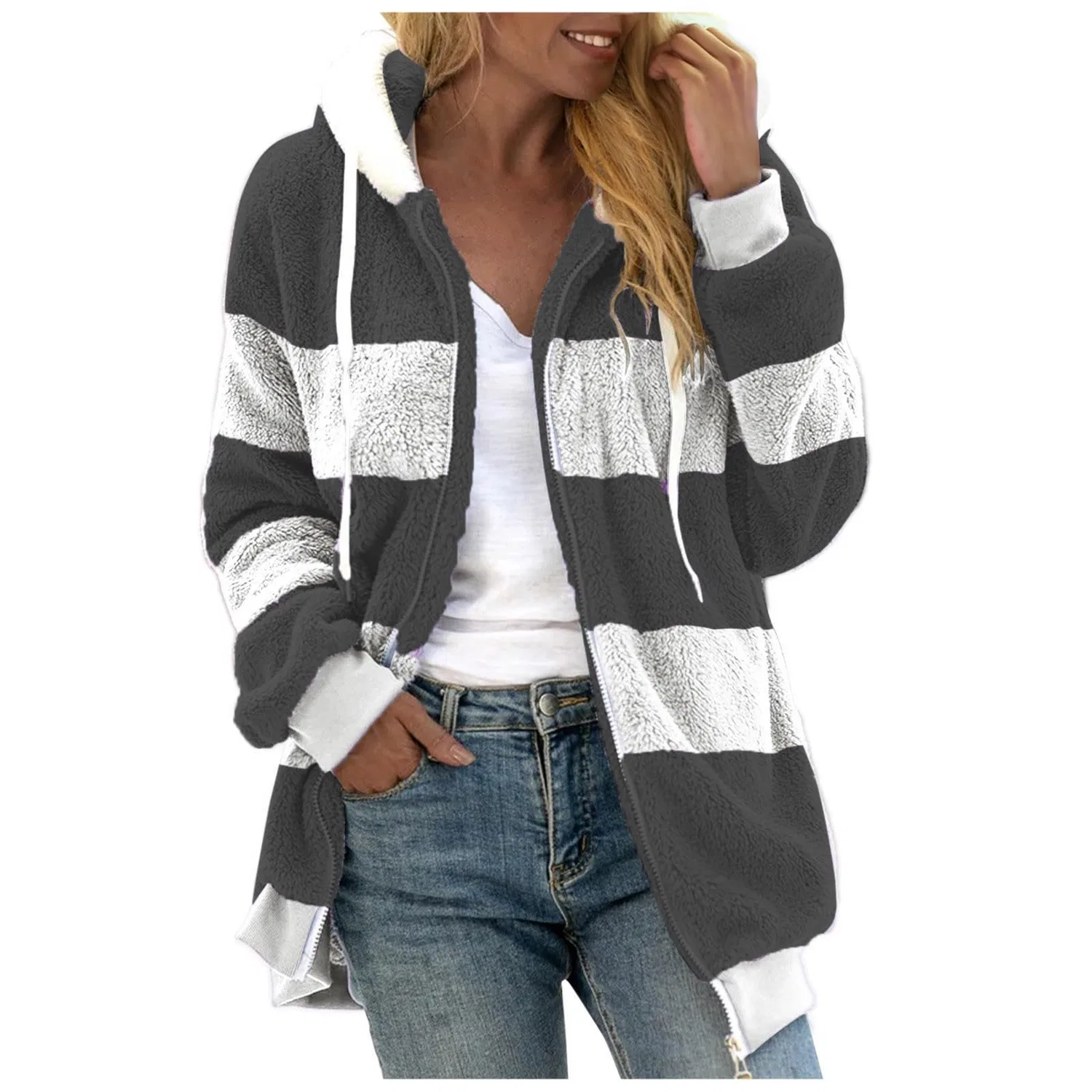Женская куртка из флиса с капюшоном и принтом, модель Hooded Patchwork, бренд, Grigio Scuro