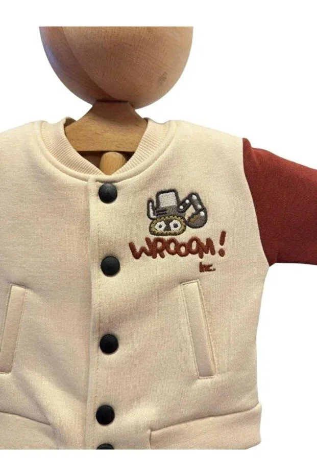 Детская куртка для мальчиков с принтом 3 Yarn Back Printed Raised College Zekids, Beige — фото 3