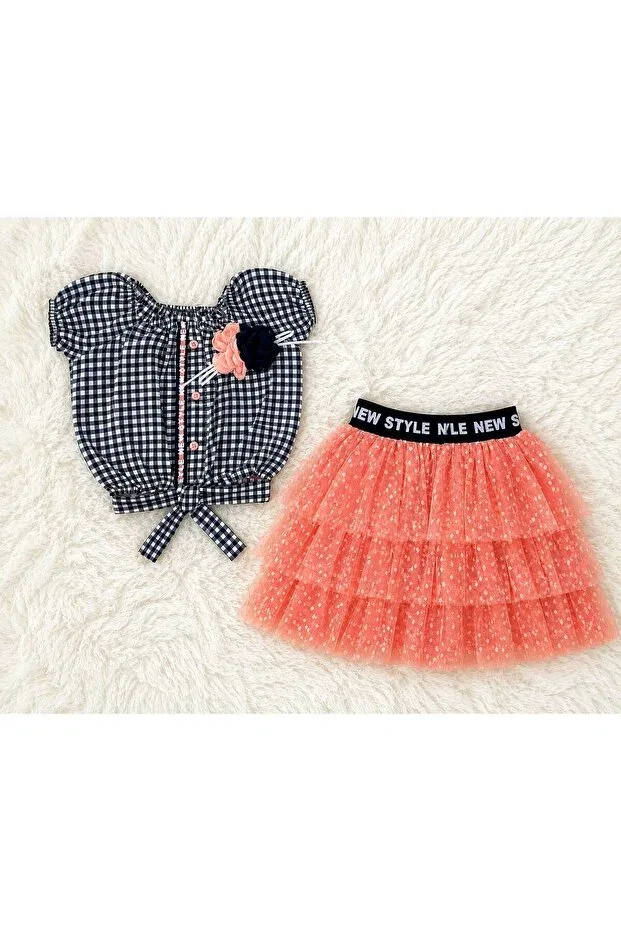 Детский комплект для девочек с принтом Mine trend pitikareli tutu skirt and floral accessories Necixs Bebee, Salmon — фото 2