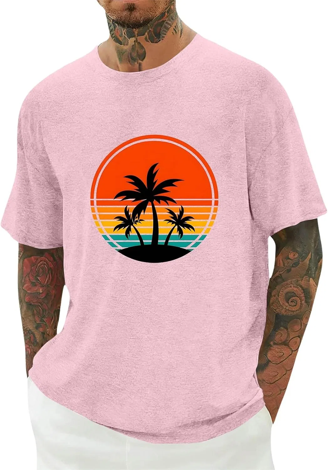 Мужская футболка с принтом Palm Tree, розовый