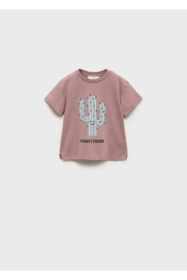 Детская хлопковое футболка с принтом Mango Baby, Pale Pink