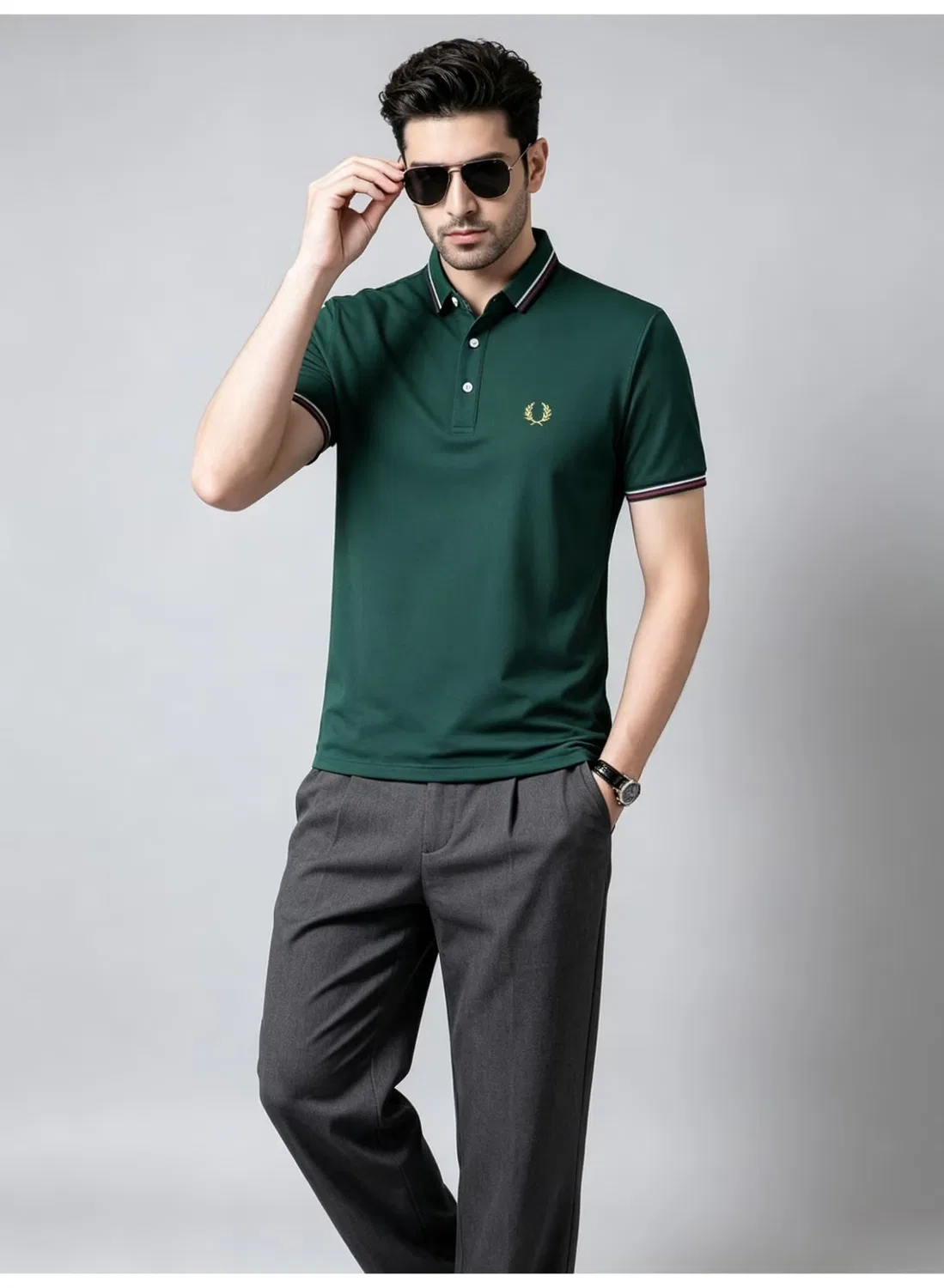 Поло с коротким рукавом с полосками Fred Perry, зеленый