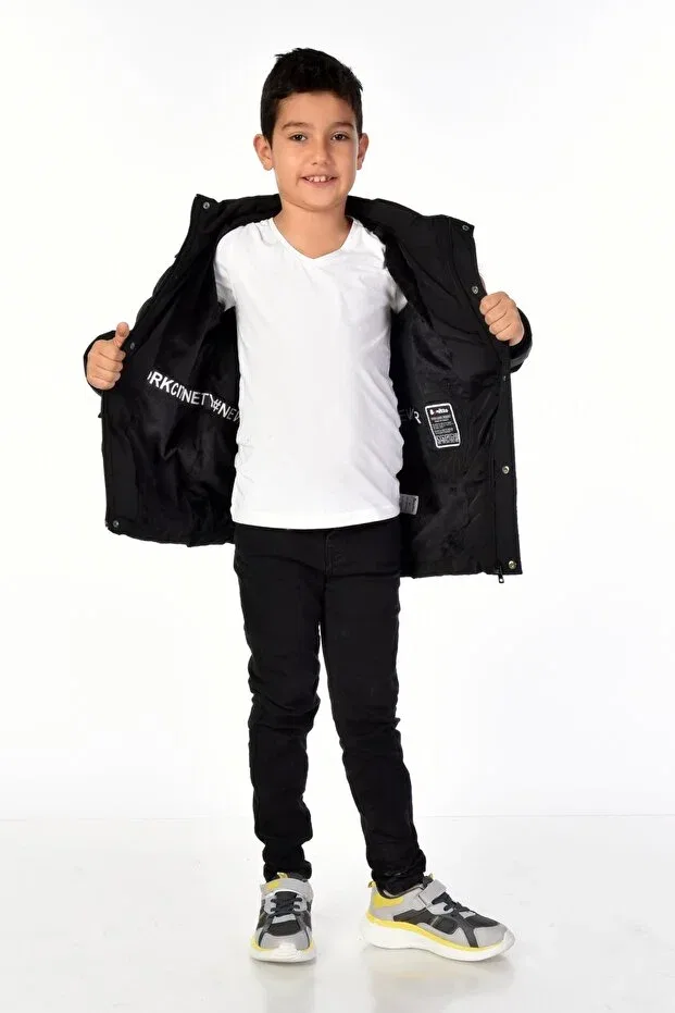 Детское пальто для девочек зимнее с капюшоном Benitto Kids, Black — фото 4
