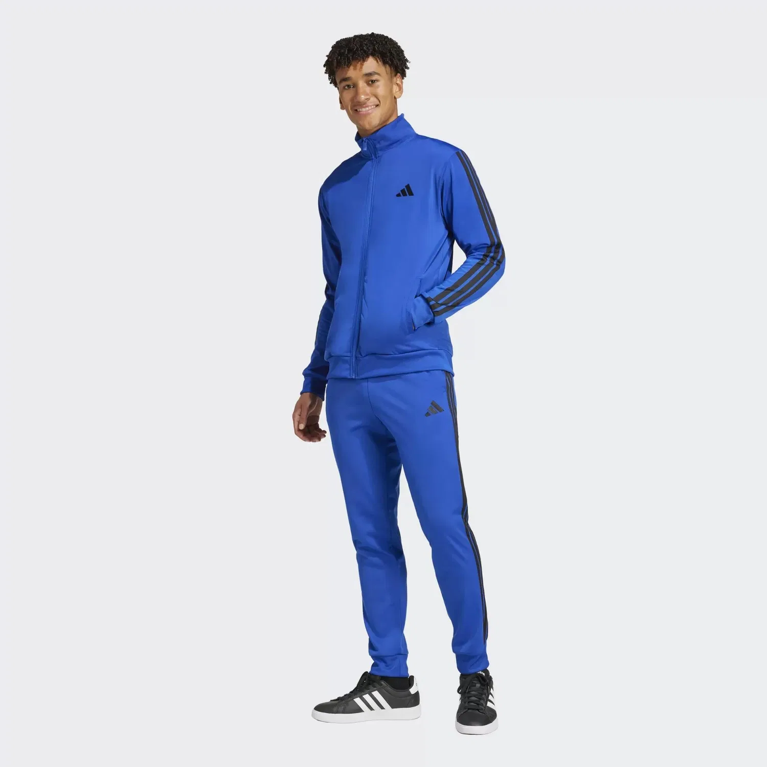 Мужской спортивный костюм с принтом 3S Tricot TT Track Suit Adidas, Konigsblau Schwarz Mediterranes Blau
