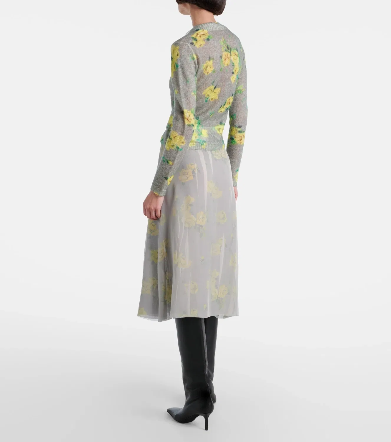 Кардиган из цветочной мохеровой смеси Acne Studios, серый — фото 3