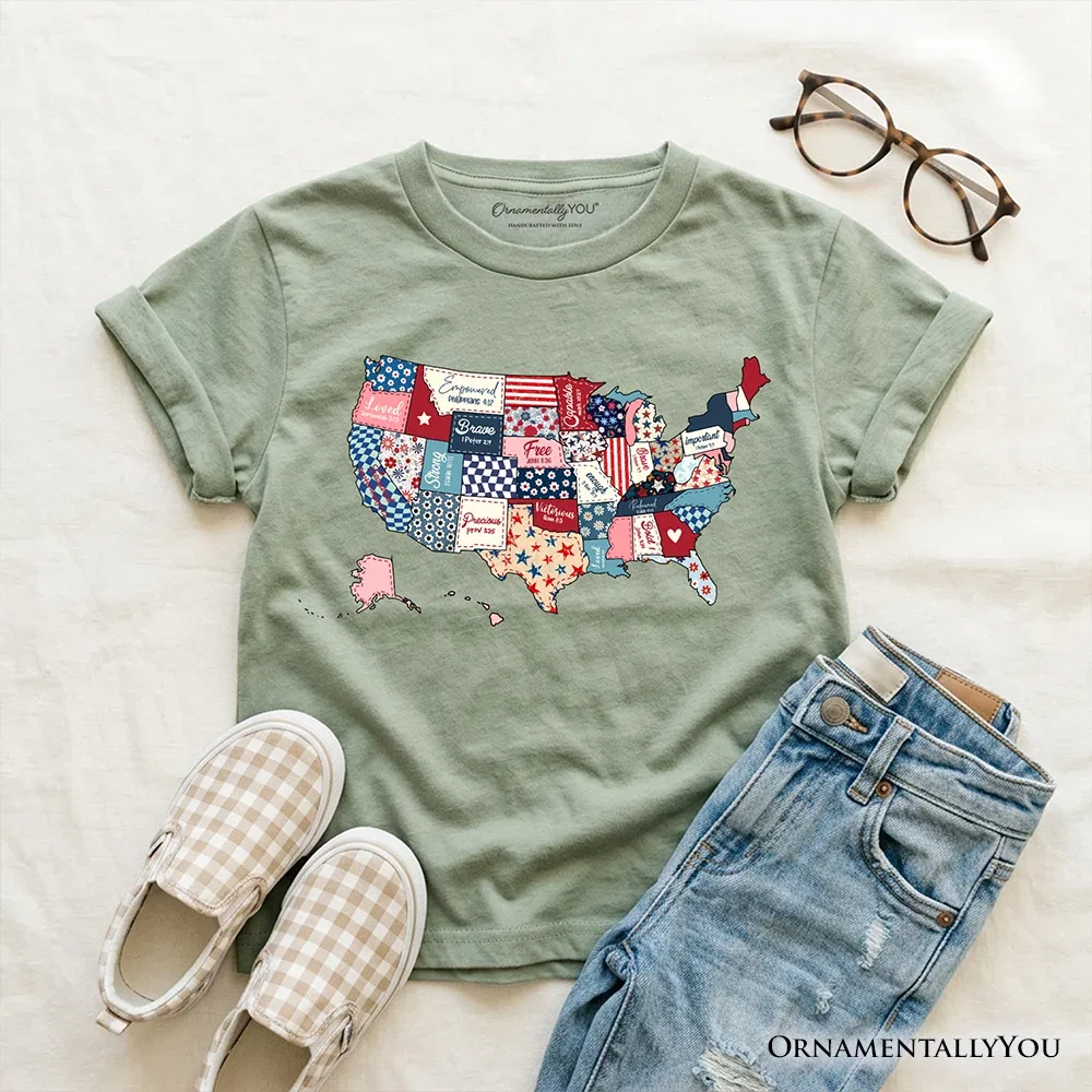 Детская футболка с принтом карты США Quilted USA Map OrnamentallyYou, Sage