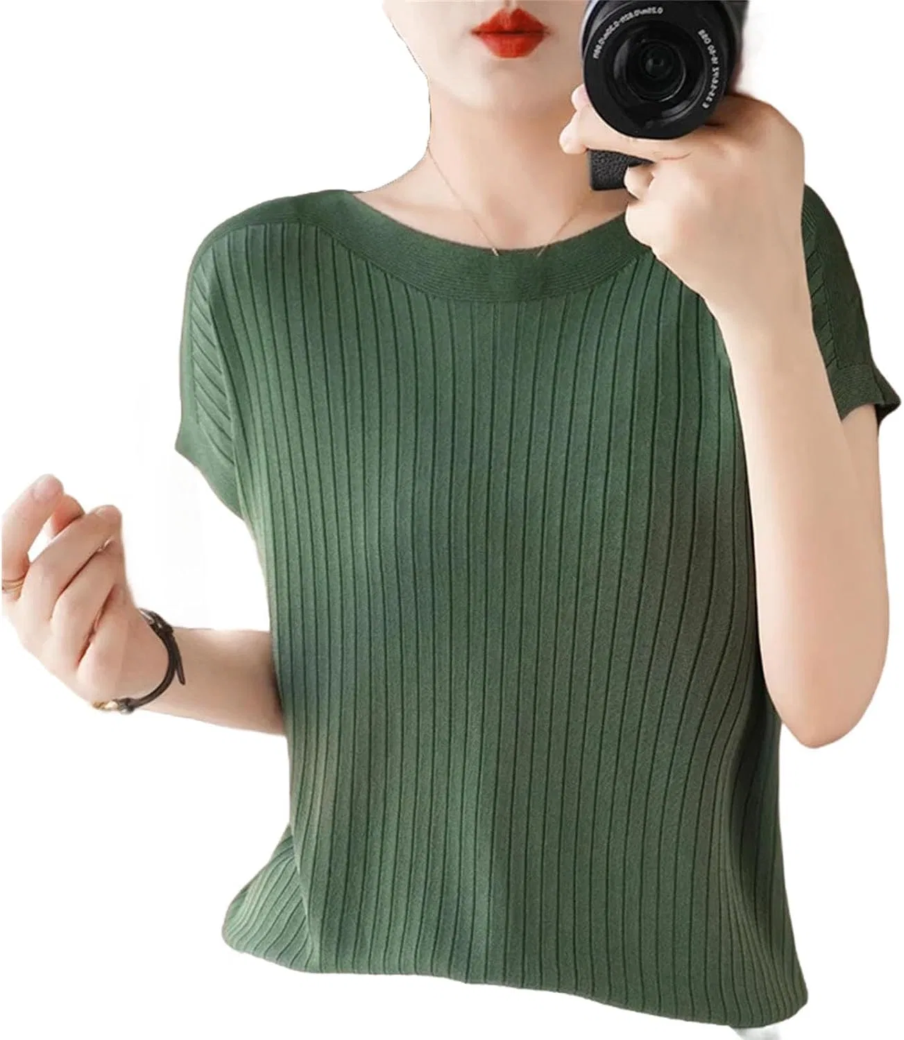 Женская футболка-свитер свободного кроя с круглым вырезом, Olive Green