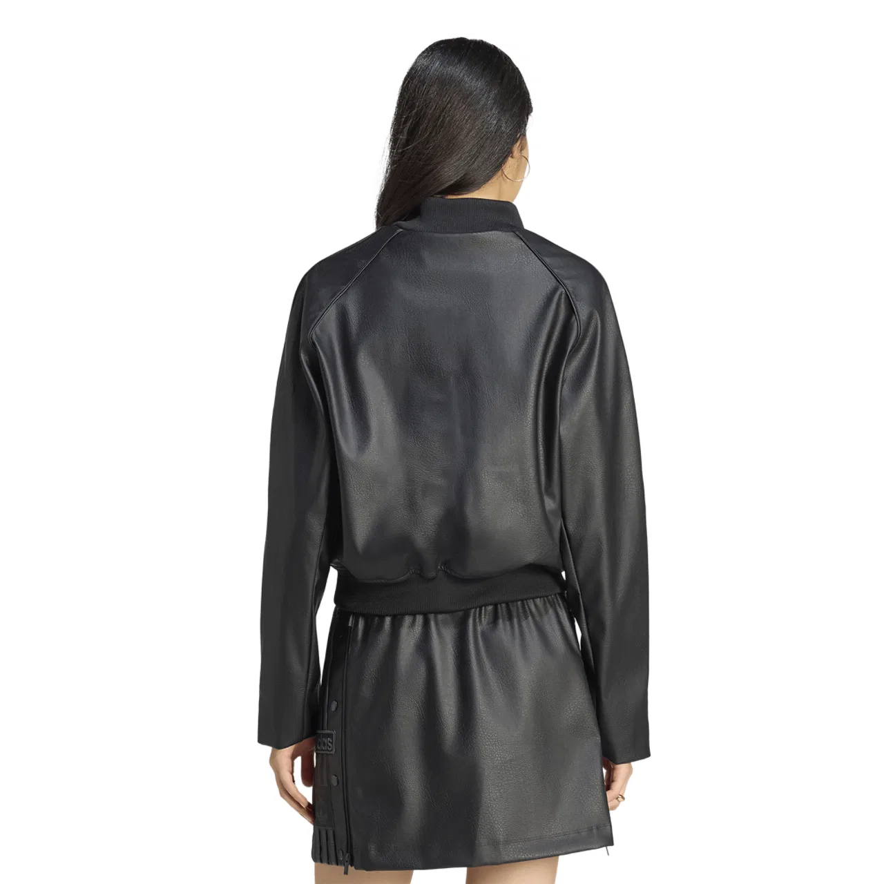 Женская куртка oversize с имитацией кожи, модель Superstar Track Top Pleather, adidas, Black Maroon — фото 2