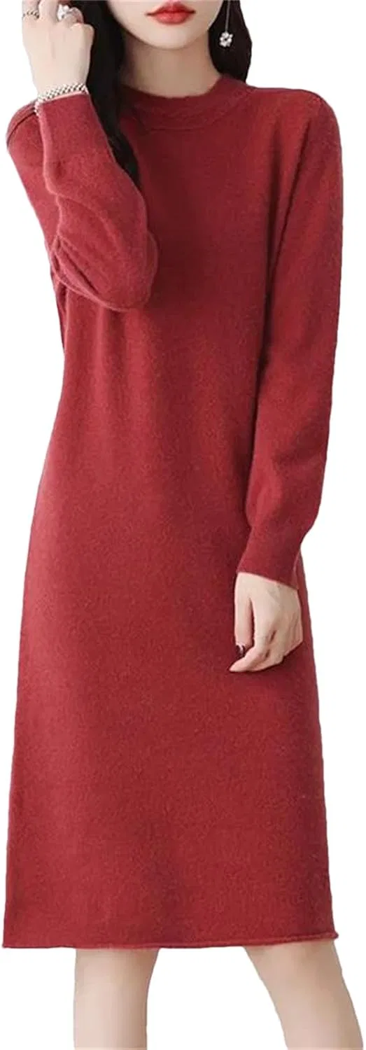 Женское офисное шерстяное платье свободного кроя, Red