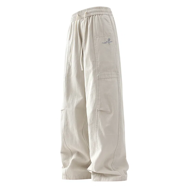 Детские повседневные брюки прямого кроя Flower Language Line Pants Logo MINISO, Белый Серый
