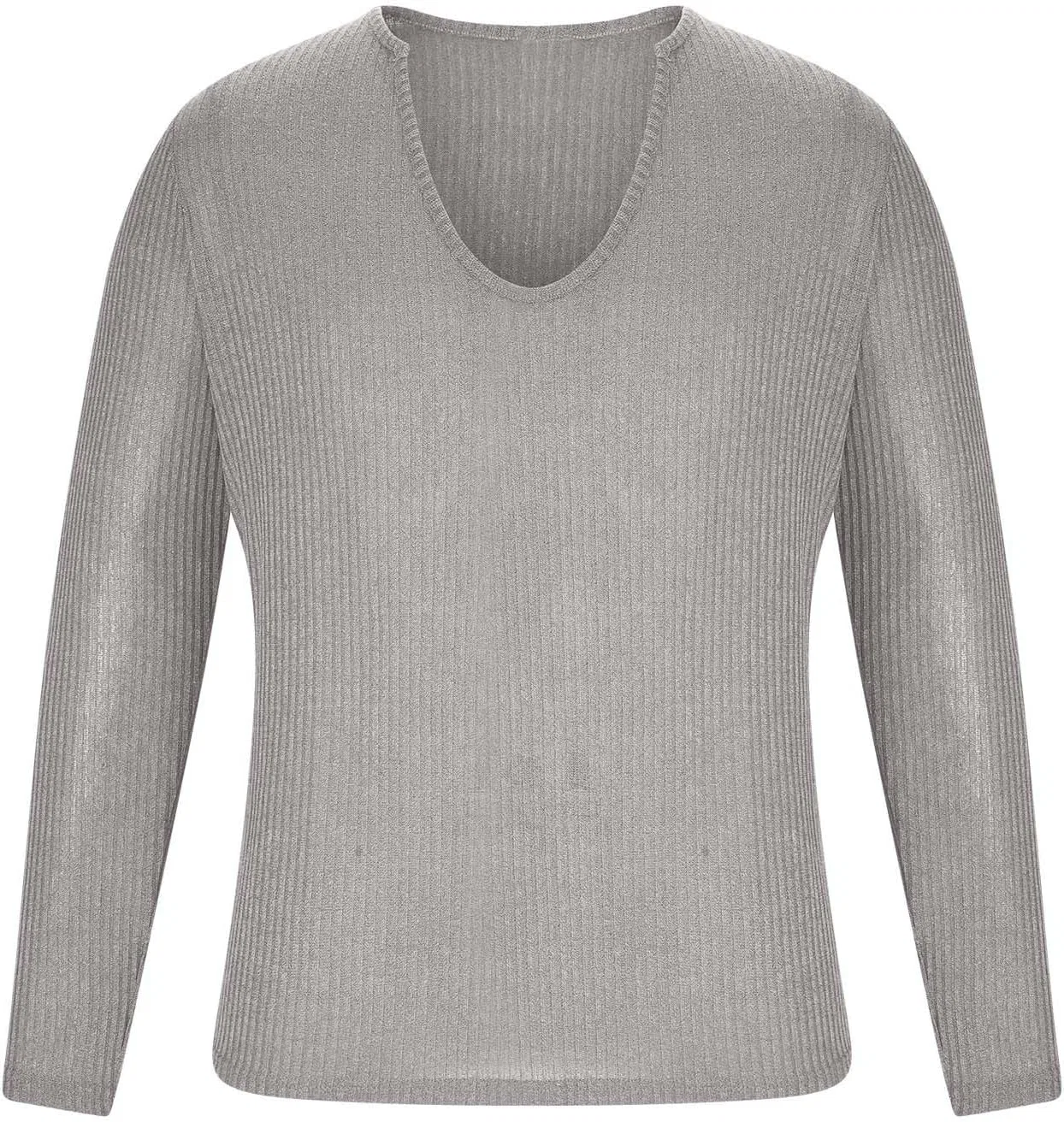 Мужская облегающая футболка с длинным рукавом V-образным вырезом Generic, Gray — фото 3
