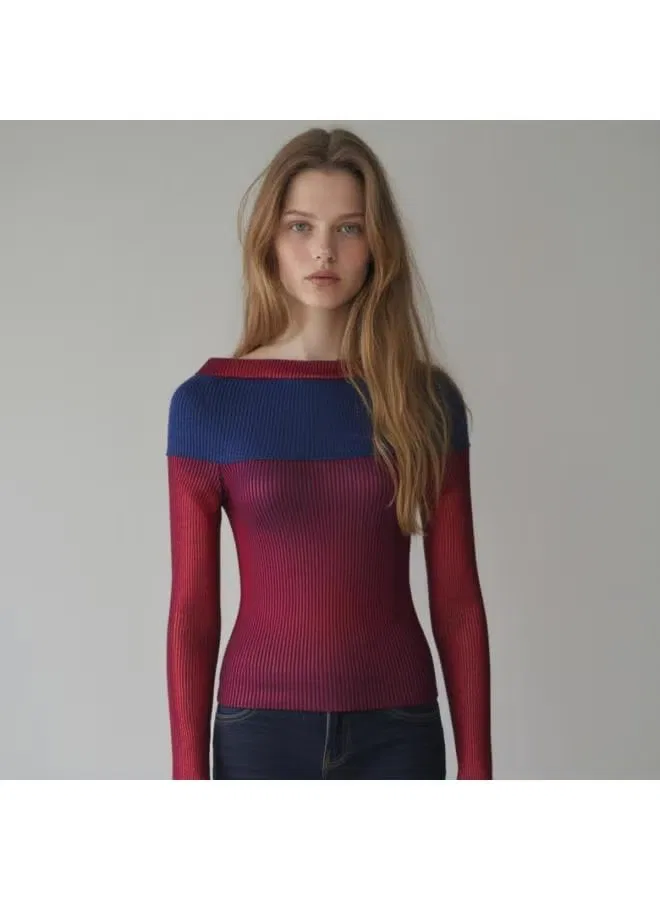 Футболка с открытыми плечами и цветными блоками Zara, красно-синий — фото 3