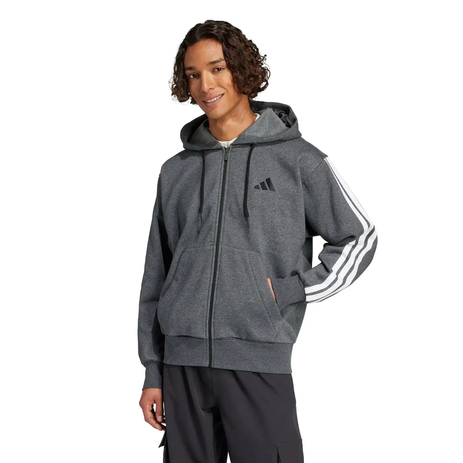 Мужское худи с флисом 3S Fleece FZ Hoodie Adidas, Grau Schwarz — фото 2