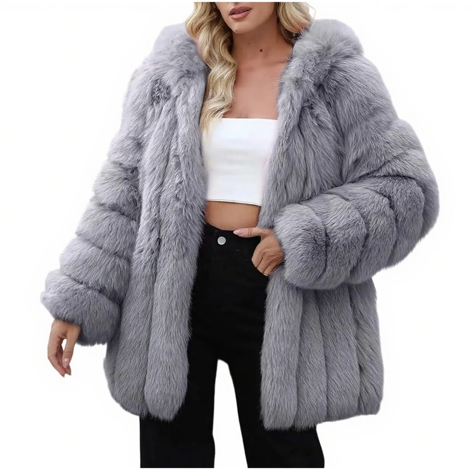 Женское зимнее пальто из искусственного меха с длинным рукавом, Grigio A