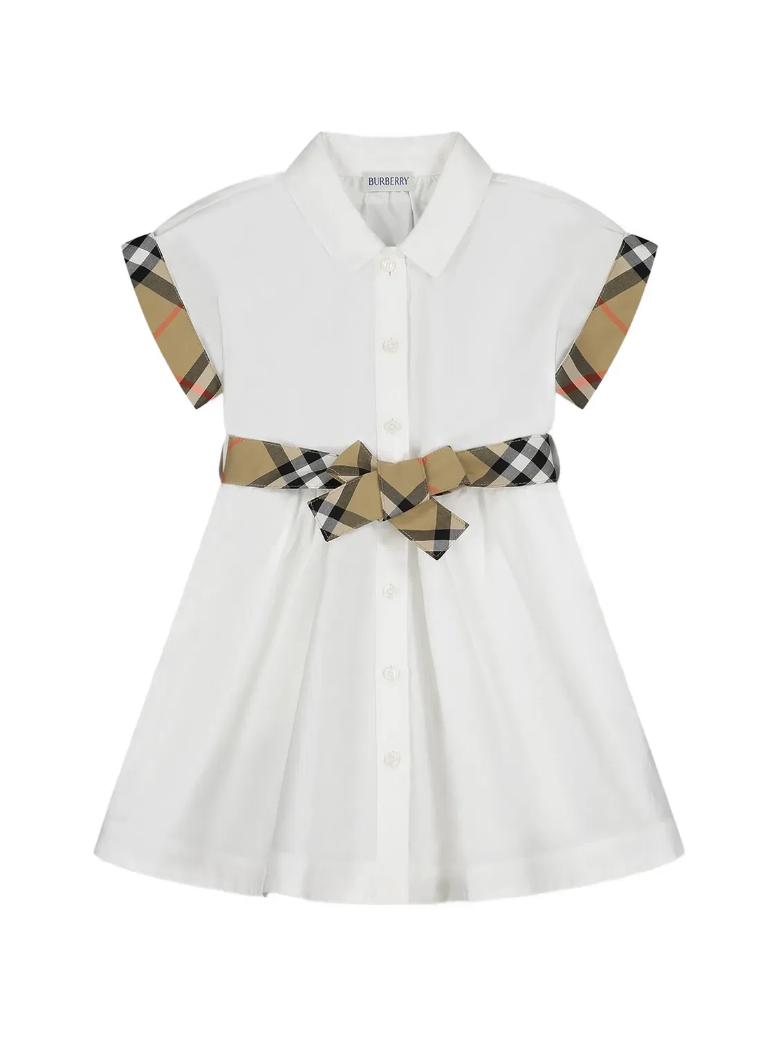 Платье А‑силуэт белое с клетчатой отделкой Burberry, белый