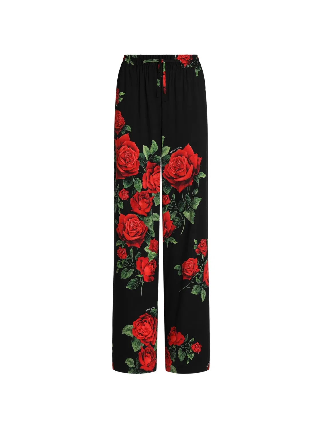 Шелковые брюки с цветочным принтом Dolce & Gabbana, черный