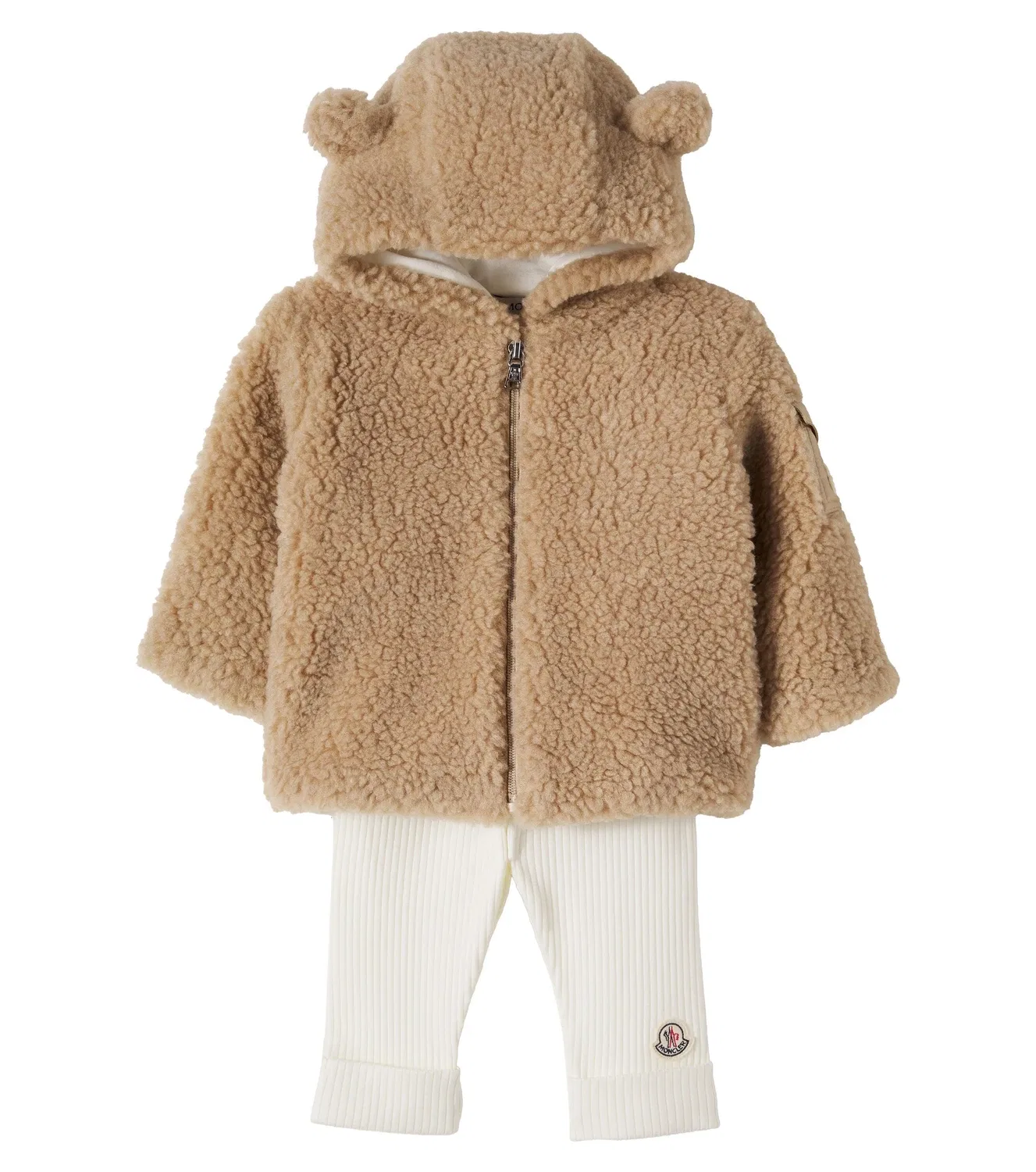 Комплект из худи с медведем и леггинсов, Moncler Enfant, бежевый