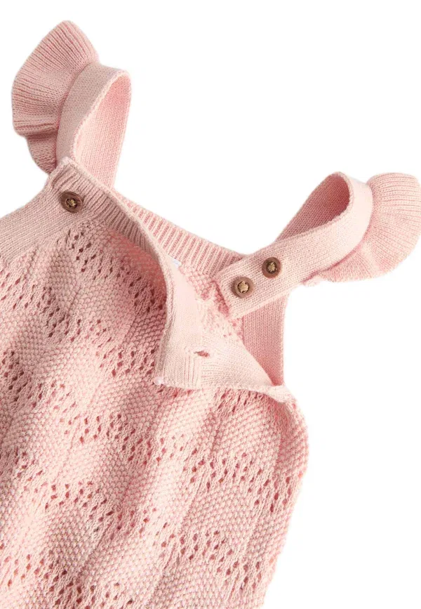 Ромпер с оборками, хлопок, Frill knitted romper - body, Marks & Spencer, rose pink, розовый — фото 2