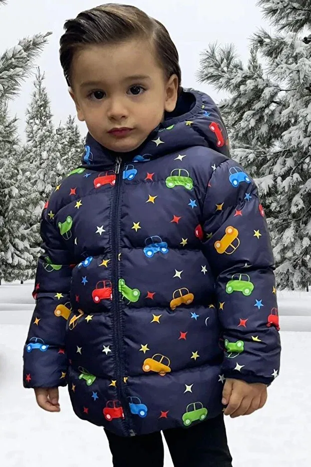 Детская куртка для мальчиков с принтом Boys' fleece hooded car star moon pattern winter puffer jacket & coat & parka Freemen, Digital Printed — фото 2