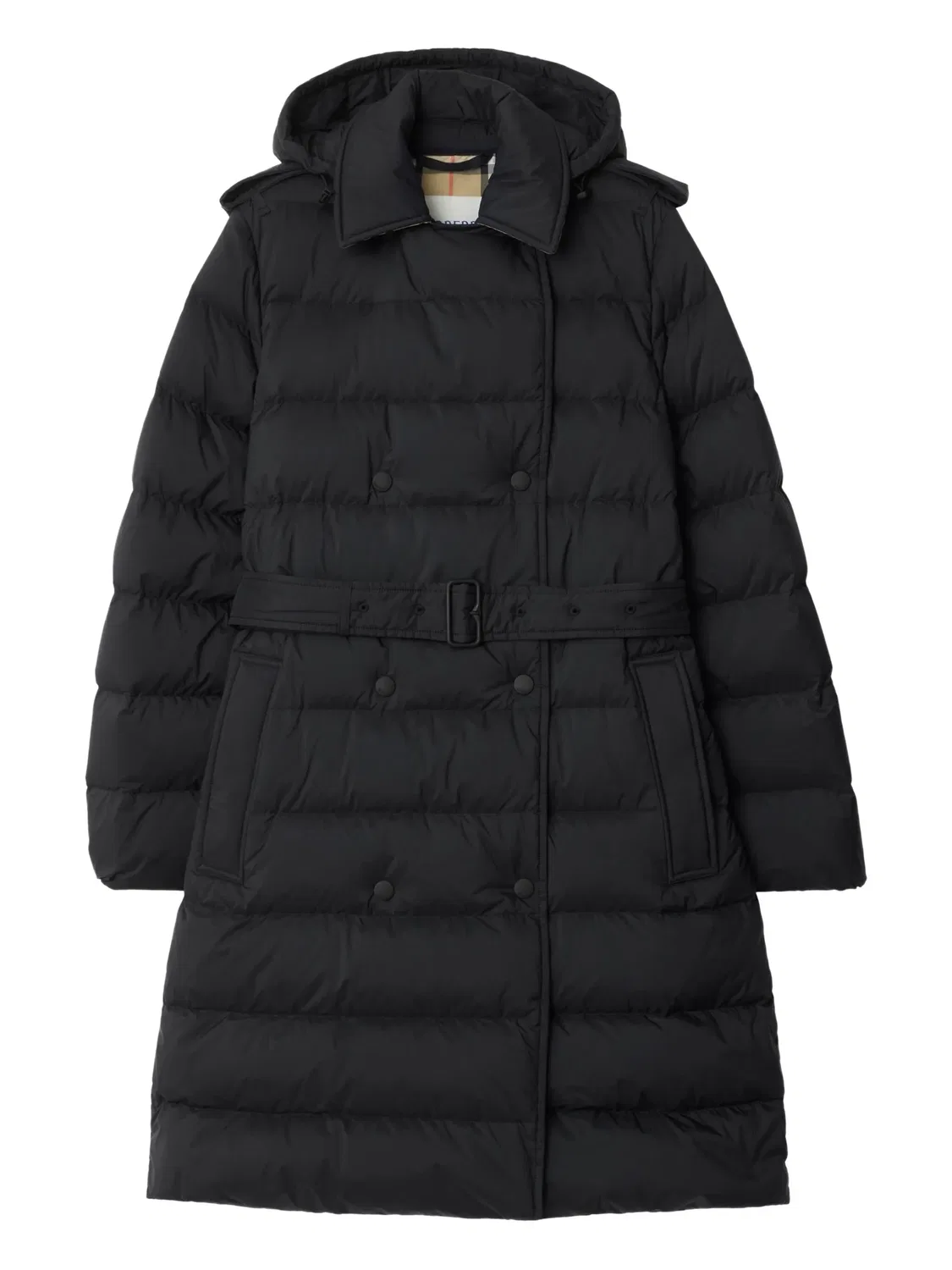 Пуховое двубортное пальто, черное Burberry, черный