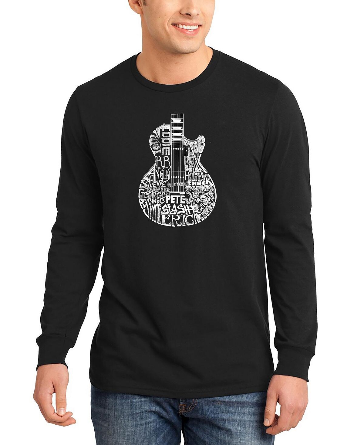 

Мужская футболка с длинным рукавом с надписью rock guitar head word art LA Pop Art, черный